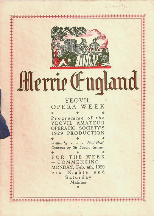YAOS 1929 Production 'Merrie England' (Programme Cover) Front Cover